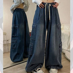 Tie Strap Graceful Baggy Cargo Jeans women clothing