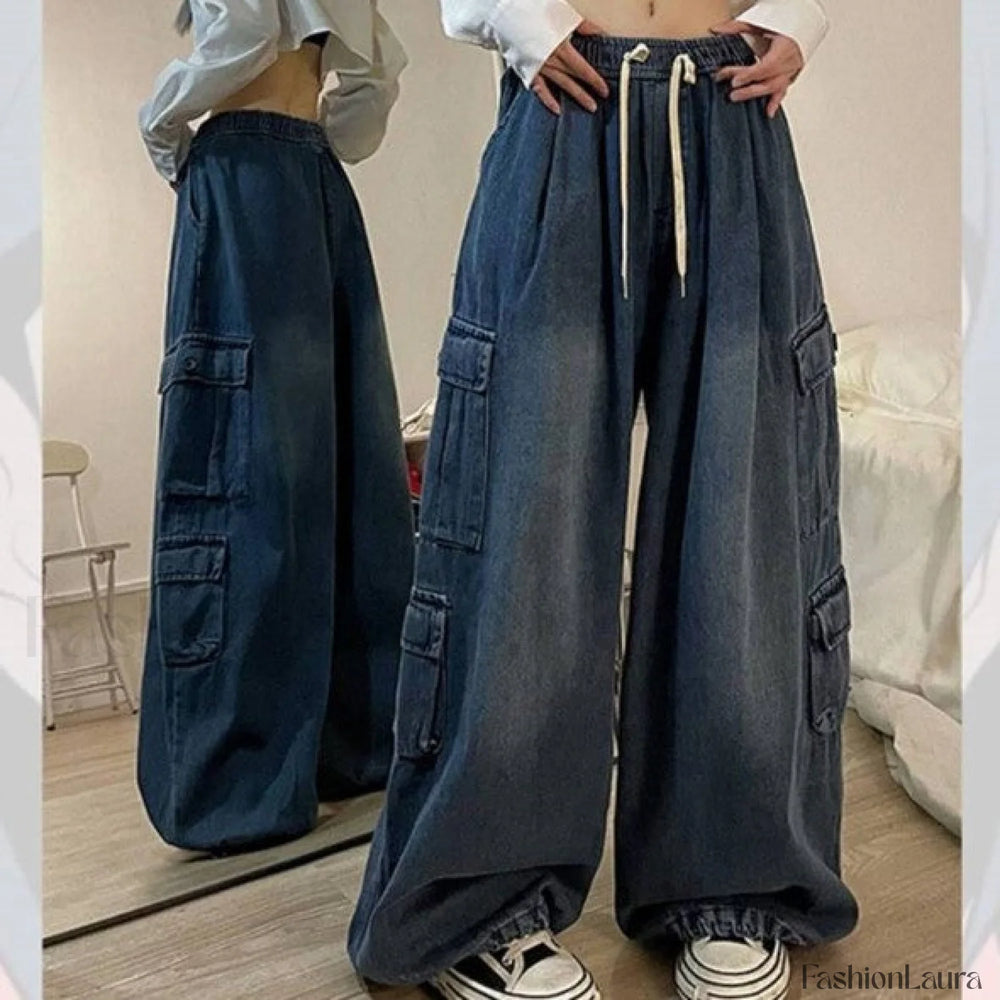 Tie Strap Graceful Baggy Cargo Jeans women clothing