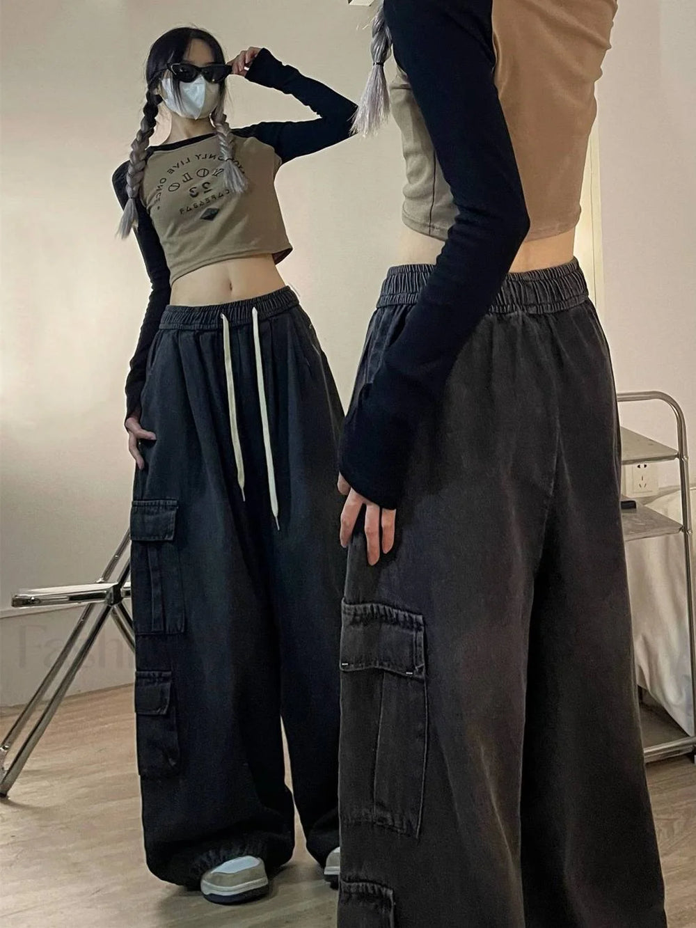 Tie Strap Graceful Baggy Cargo Jeans women clothing
