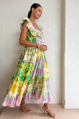 Tiered Patchwork Stylish Midi Dress