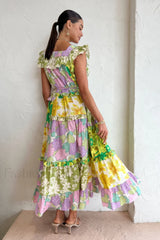 Tiered Patchwork Stylish Midi Dress