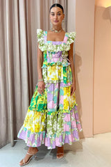 Tiered Patchwork Stylish Midi Dress