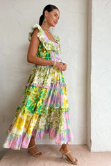Tiered Patchwork Stylish Midi Dress