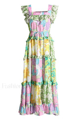 Tiered Patchwork Stylish Midi Dress S / Multi