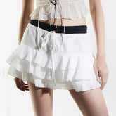 Tiered Ruffle Drawstring Skirt WHITE / S
