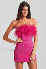 Torin Sequin Stylish Feather Dress XS / Hot Pink