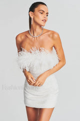 Torin Sequin Stylish Feather Dress XS / White