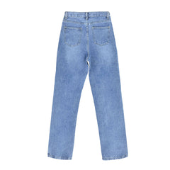 Trendy Cut Out High Waist Side Slit Wide Leg Jeans Blue XL / Blue Jeans