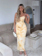 Tulle Pleated Zipper Floral Dress Yellow / XS