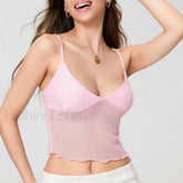 Tulle Spaghetti Strap Crop Top Pink / S