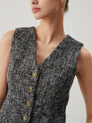 Tweed Metallic Graceful Button Vest Vests