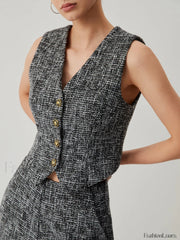 Tweed Metallic Graceful Button Vest Vests