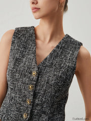 Tweed Metallic Graceful Button Vest Vests