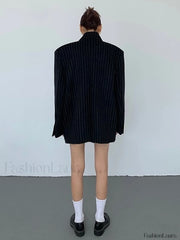 Tweed Pinstripe Graceful Oversized Blazer Blazers