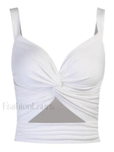 Twisted Cutout Crop Tank Top White / S Tops&Tees