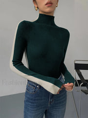 Two Tone Double Sided Modern Long Sleeve Knit Top Dark Green / XS Sweaters L