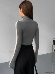 Two Tone Double Sided Modern Long Sleeve Knit Top Sweaters L
