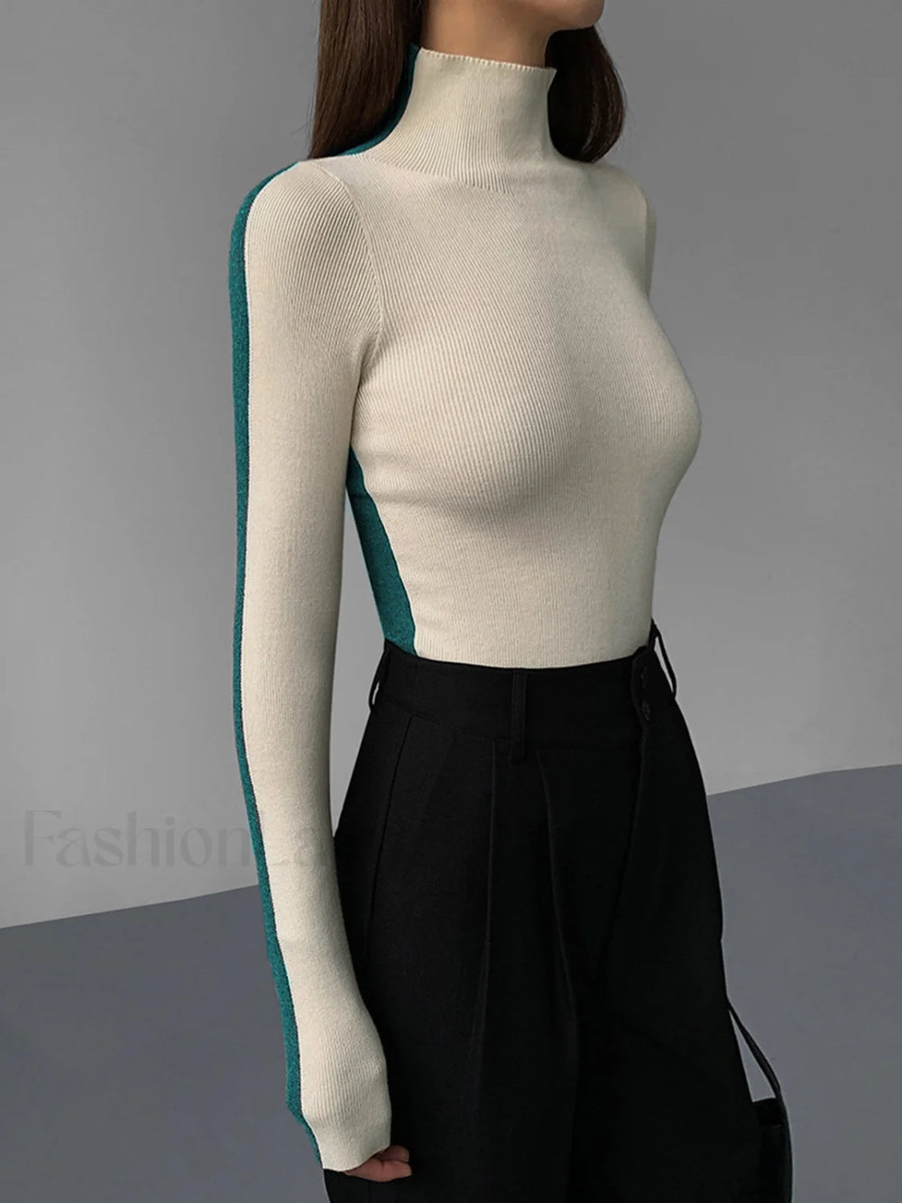 Two Tone Double Sided Modern Long Sleeve Knit Top Sweaters L