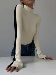 Two Tone Double Sided Modern Long Sleeve Knit Top Sweaters L