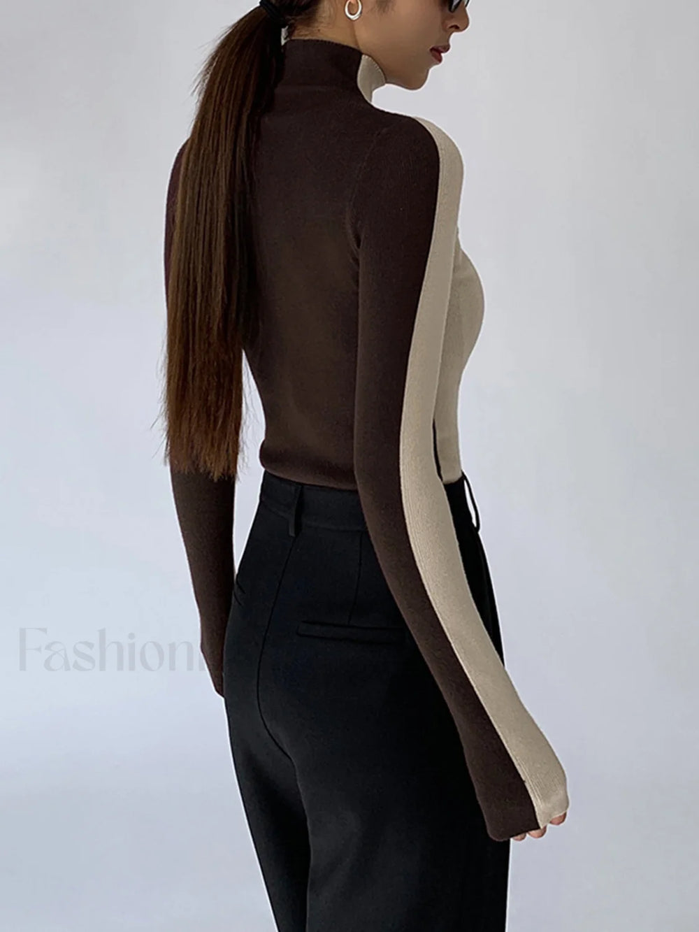Two Tone Double Sided Modern Long Sleeve Knit Top Sweaters L