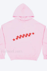 Unisex Star Print Hooded Hoodie Pink / M