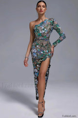 Uriela Sequin Stylish Embroidered Asymmetric Dress
