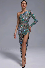 Uriela Sequin Stylish Embroidered Asymmetric Dress