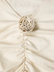 V neck Draped Floral Detail Modern Blouse with Matching Scarf Blouses