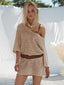 V Neck Hollow Out Cover Up Khaki / S