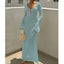 V Neck Long Sleeve Backless Cover Up Blue / S