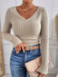 V Neck Ribbed Skinny T Shirt Apricot / XS T Shirts