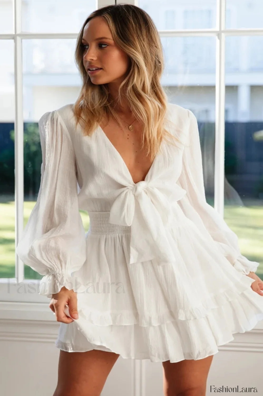 V Neck Stylish Summer Mini Dress