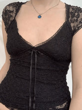 V Neck Tie Front Lace Blouse Black / S Shirts