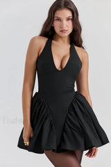 Valentia Halter Stylish Mini Dress XS / Black