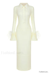 Vallance Feather Stylish Trim Maxi Dress XS / Yellow