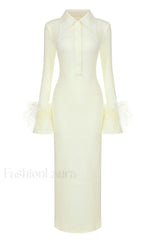 Vallance Feather Stylish Trim Maxi Dress XS / Yellow