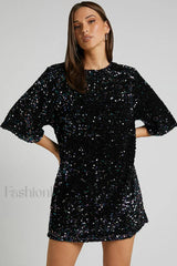 Velour Sequins Stylish Mini Dress