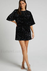 Velour Sequins Stylish Mini Dress