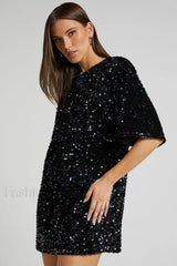 Velour Sequins Stylish Mini Dress