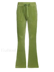 Velvet Solid Flare Leg Pants Chive / S Pants