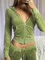 Velvet Zip Up Hoodie Green / S Sweatshirts & Hoodies L