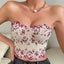 Vemina Y2K Embroidery Floral Strapless Tube Crop Top Beige / S