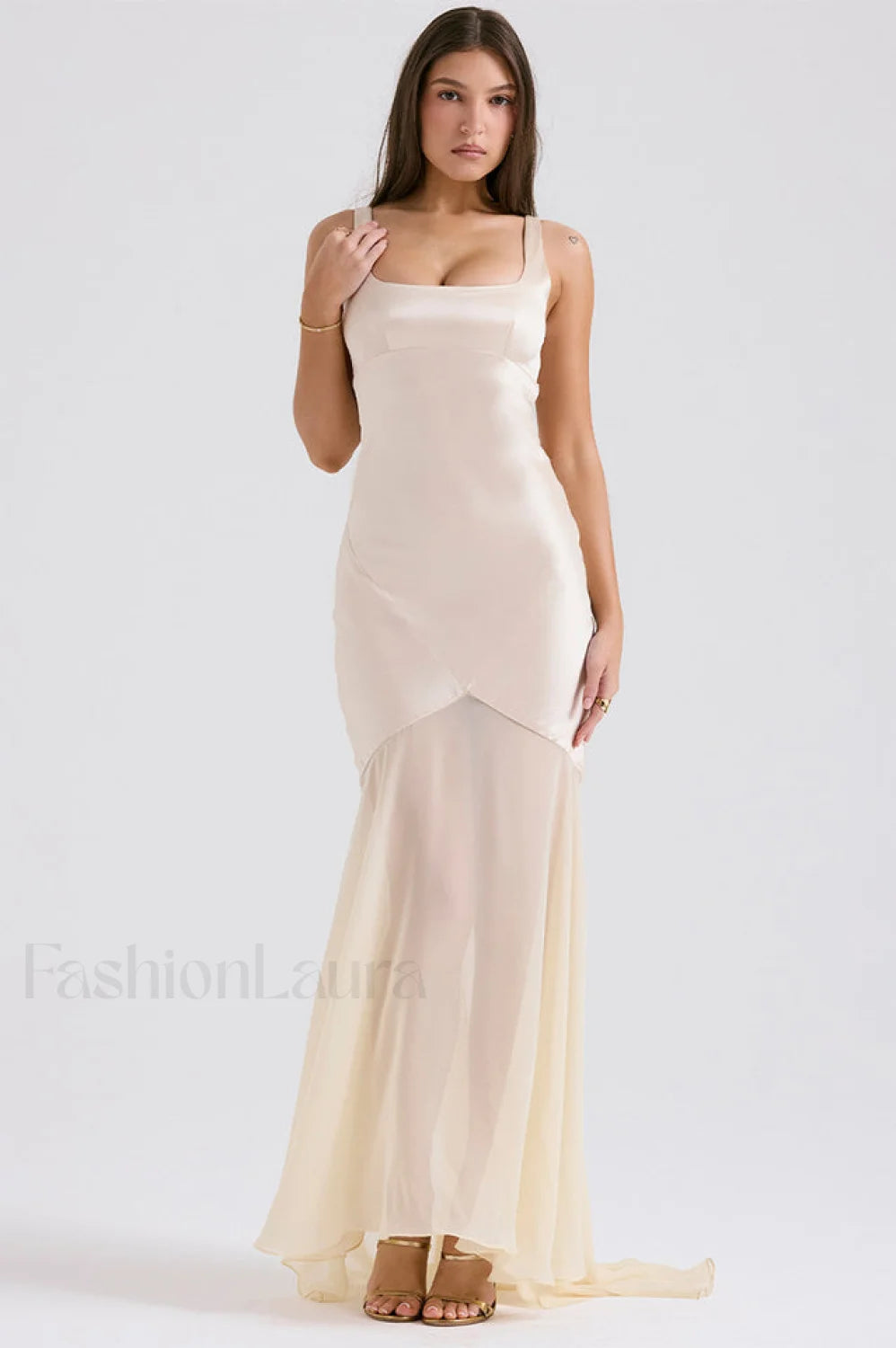 Victory Light Green Charming Chiffon Maxi Dress XS / Champagne