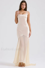 Victory Light Green Charming Chiffon Maxi Dress XS / Champagne