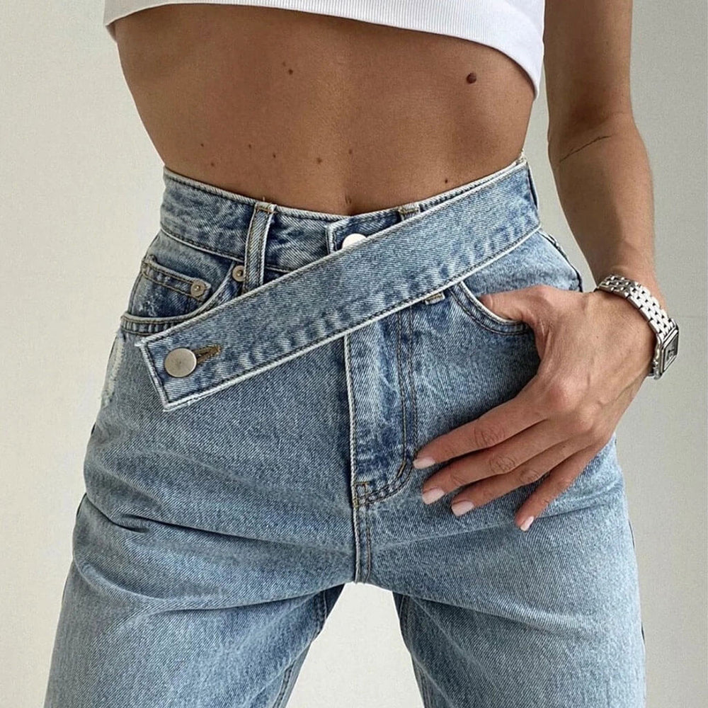 Vintage Belted High Waist Faded Wide Leg Jeans Light Blue S / Light Blue Jeans