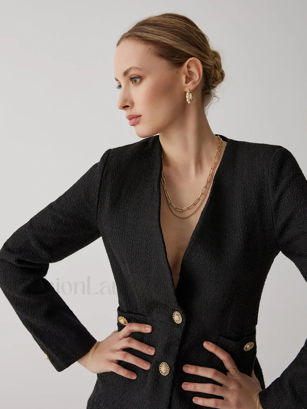 Vintage Black Graceful Tweed Blazer Blazers