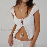 Vintage Button Up Milkmaid Crop Top