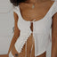 Vintage Button Up Milkmaid Crop Top WHITE / S