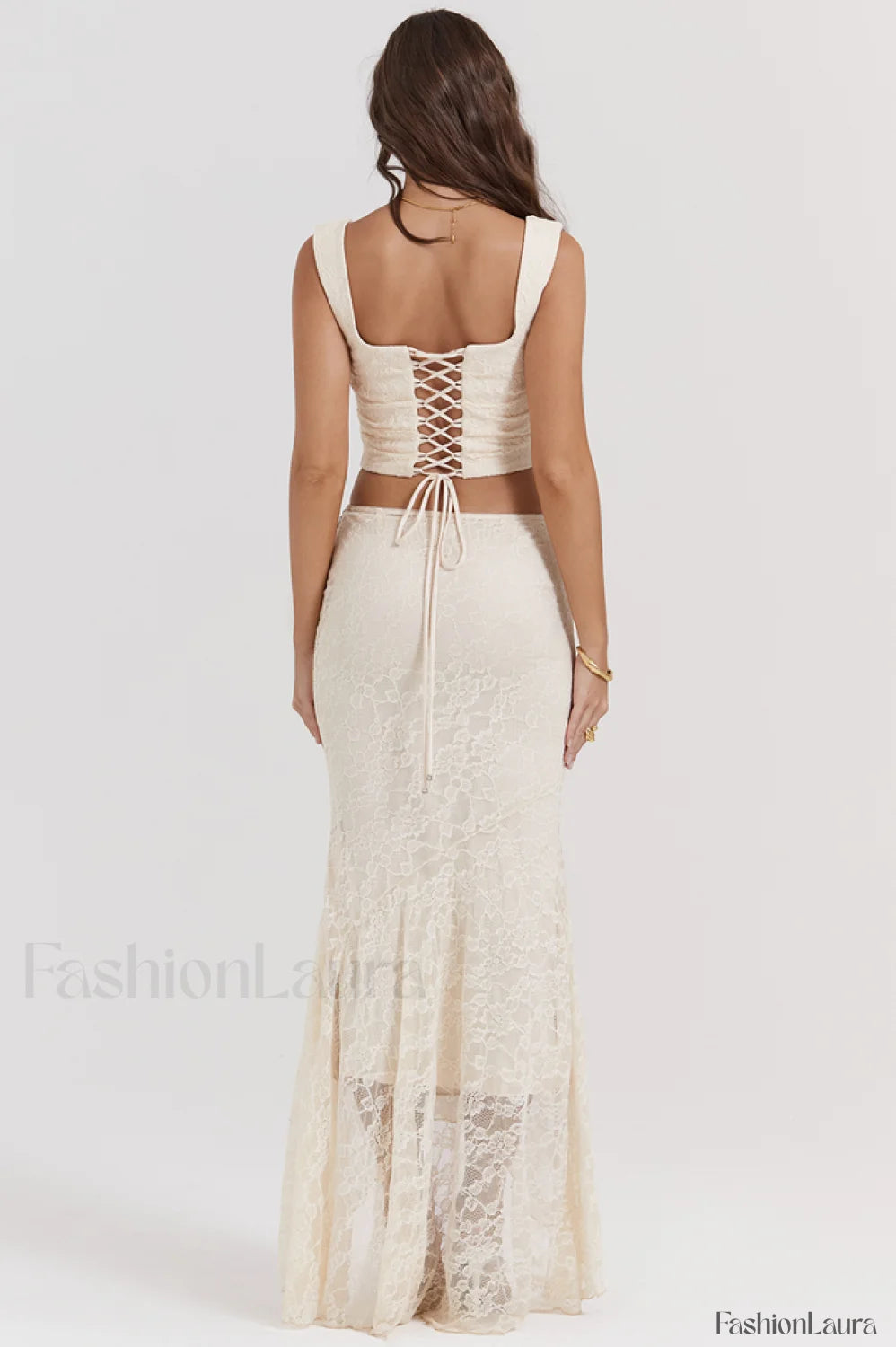 Vintage Cream Corset Charming + Lace Skirt Set