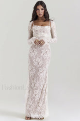 Vintage Cream White Charming Lace Maxi Dress S / Cream White